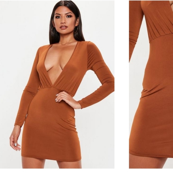 Missguided orange Plunge gathered Mini dress - Picture 3 of 4